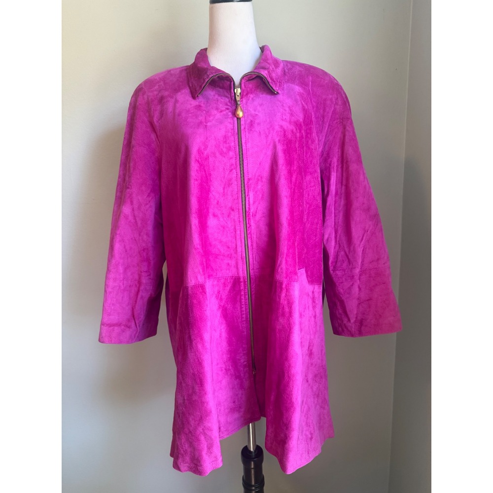 Danier Vintage Pink Suede Leather boho Y2K Mid Length Coat Jacket s retro whimsi